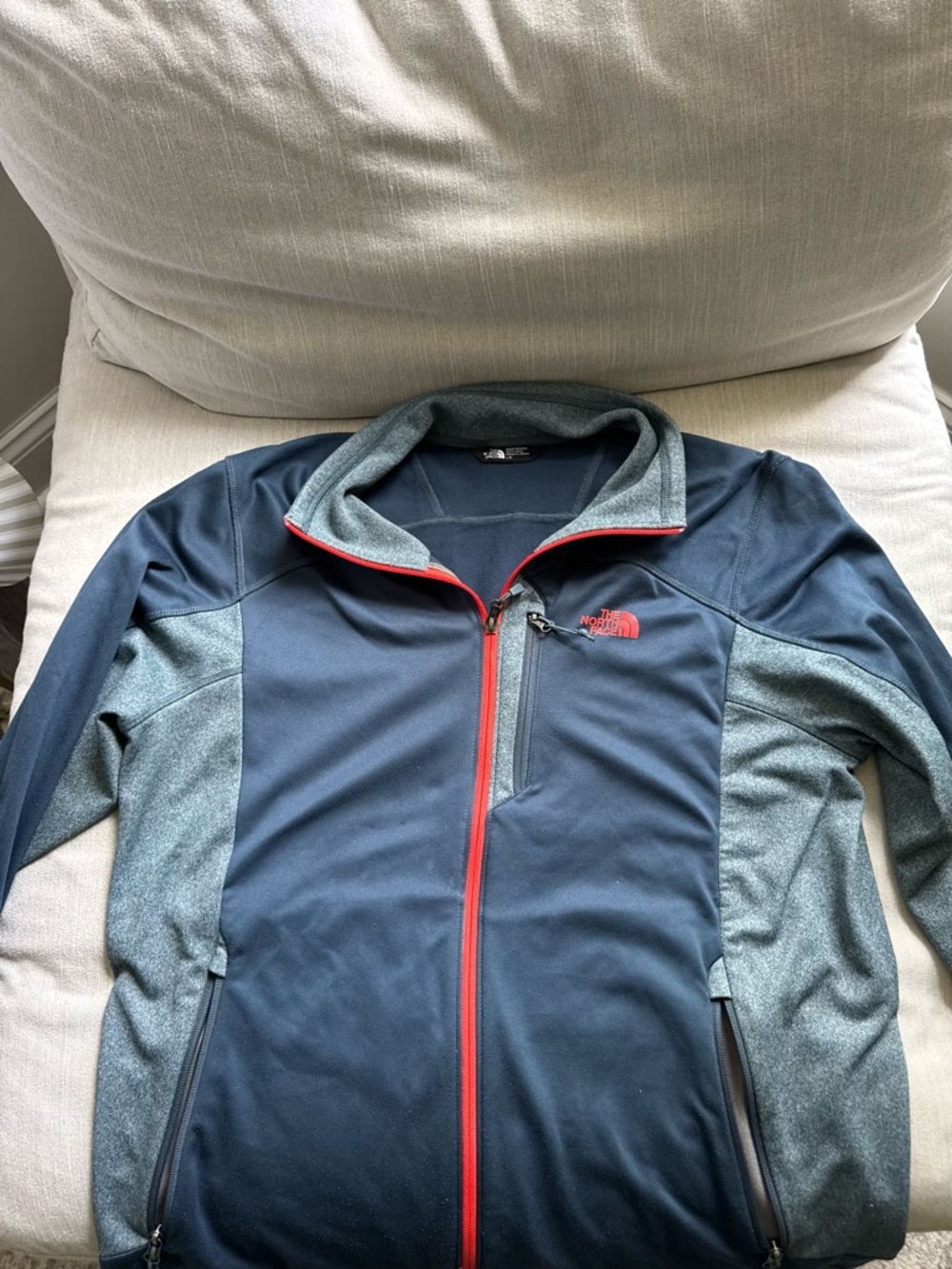 The North Face Men's Navy and Heather Gray Jacket with Red Trim